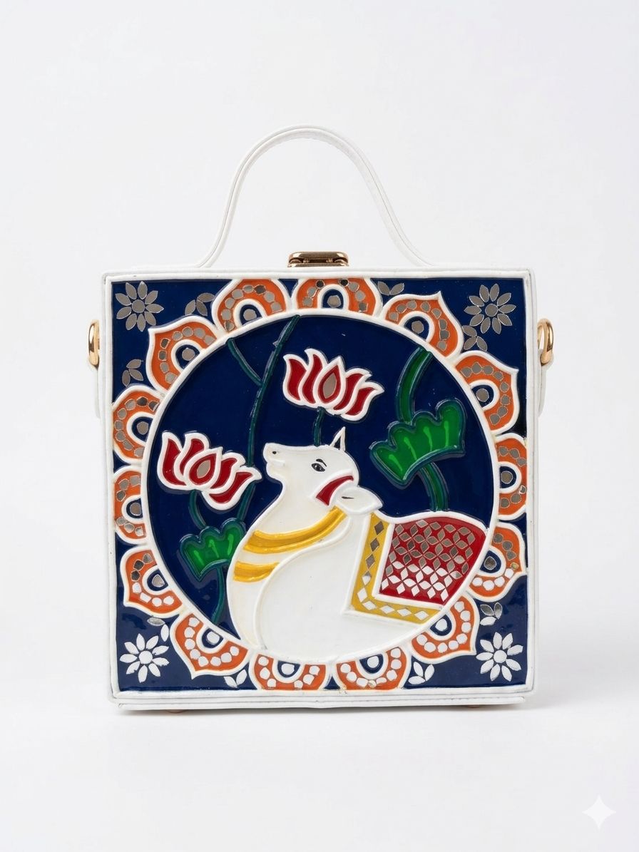Pichwai Lippan Art Handcrafted Box Bag