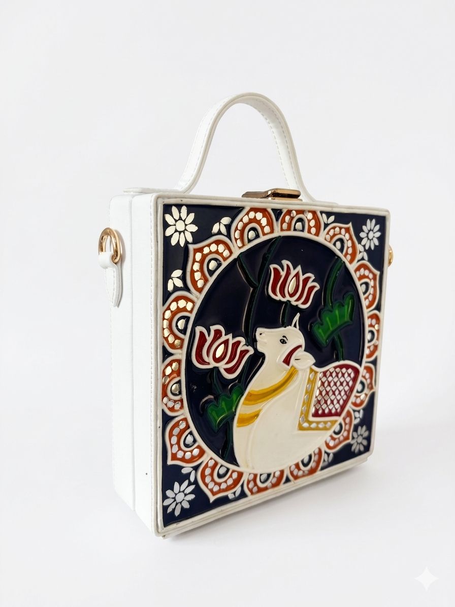 Pichwai Lippan Art Handcrafted Box Bag