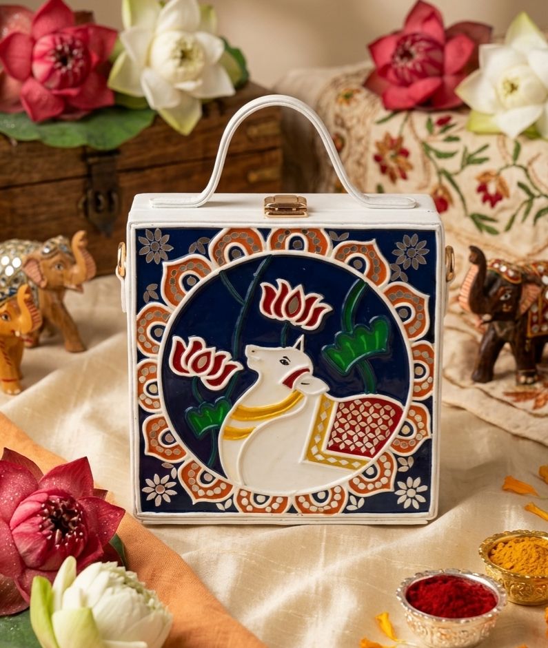 Pichwai Lippan Art Handcrafted Box Bag