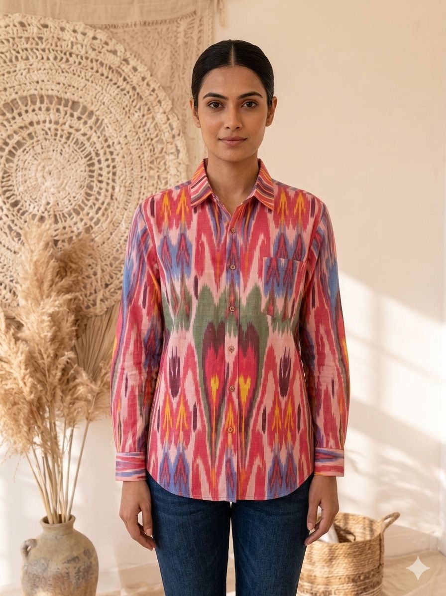 Red Ikkat  Full Sleeves Unisex Shirt