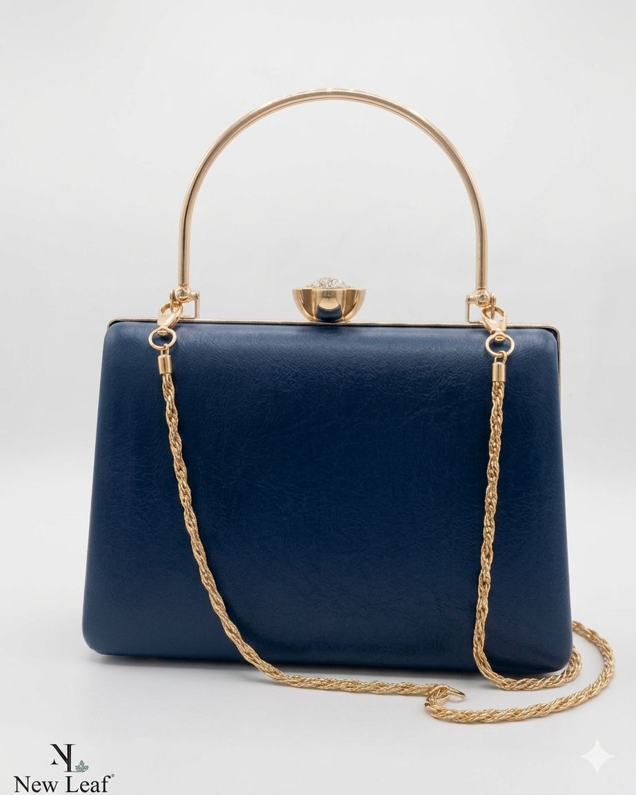Navy Blue Trapezium Clutch Sling – Plain Handcrafted Bag