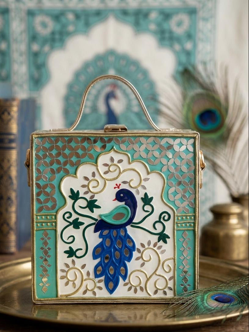 Royal Peacock Lippan Art Box Bag Sling