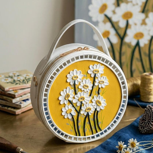 Daisy Lippan Art Handcrafted Circle Box Bag with Zipper