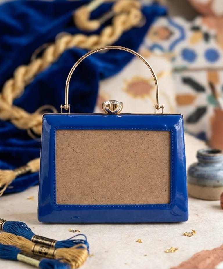 Blue Trapezium Clutch Sling – Plain Handcrafted Bag