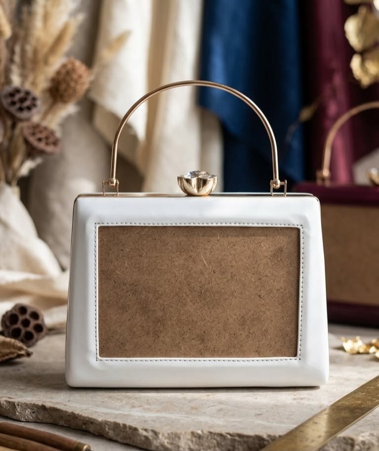 White Trapezium Clutch Sling – Plain Handcrafted Bag