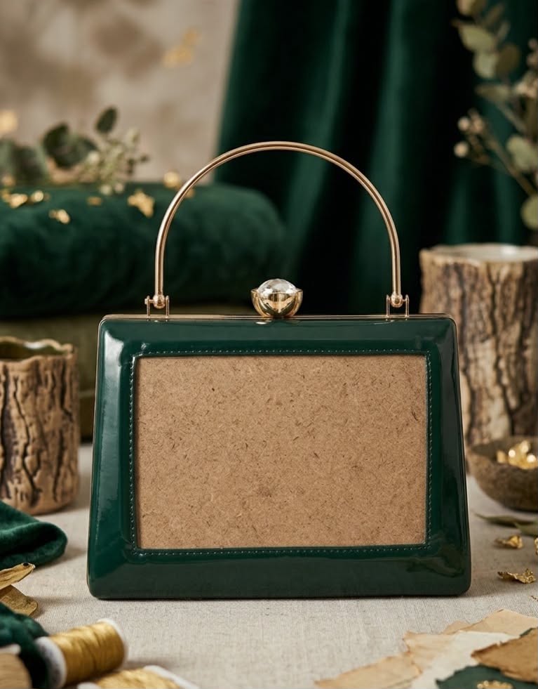 Green Trapezium Clutch Sling – Plain Handcrafted Bag
