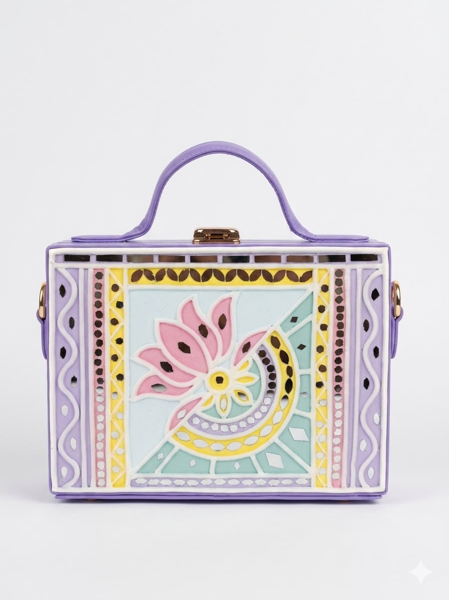 Lotus Pastel Rectangle Lippan Art Box Bag