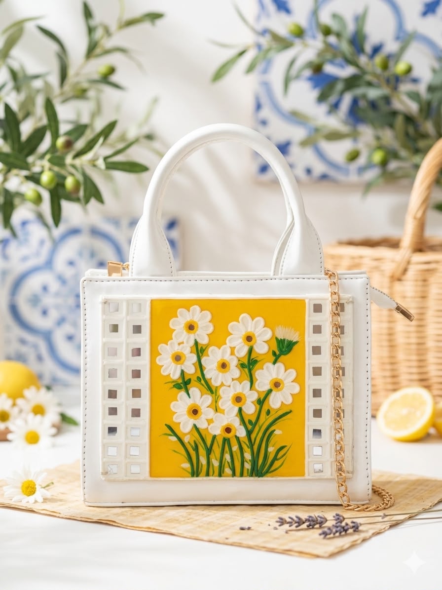 Daisy Handcrafted Lippan Art Handbag/ Sling