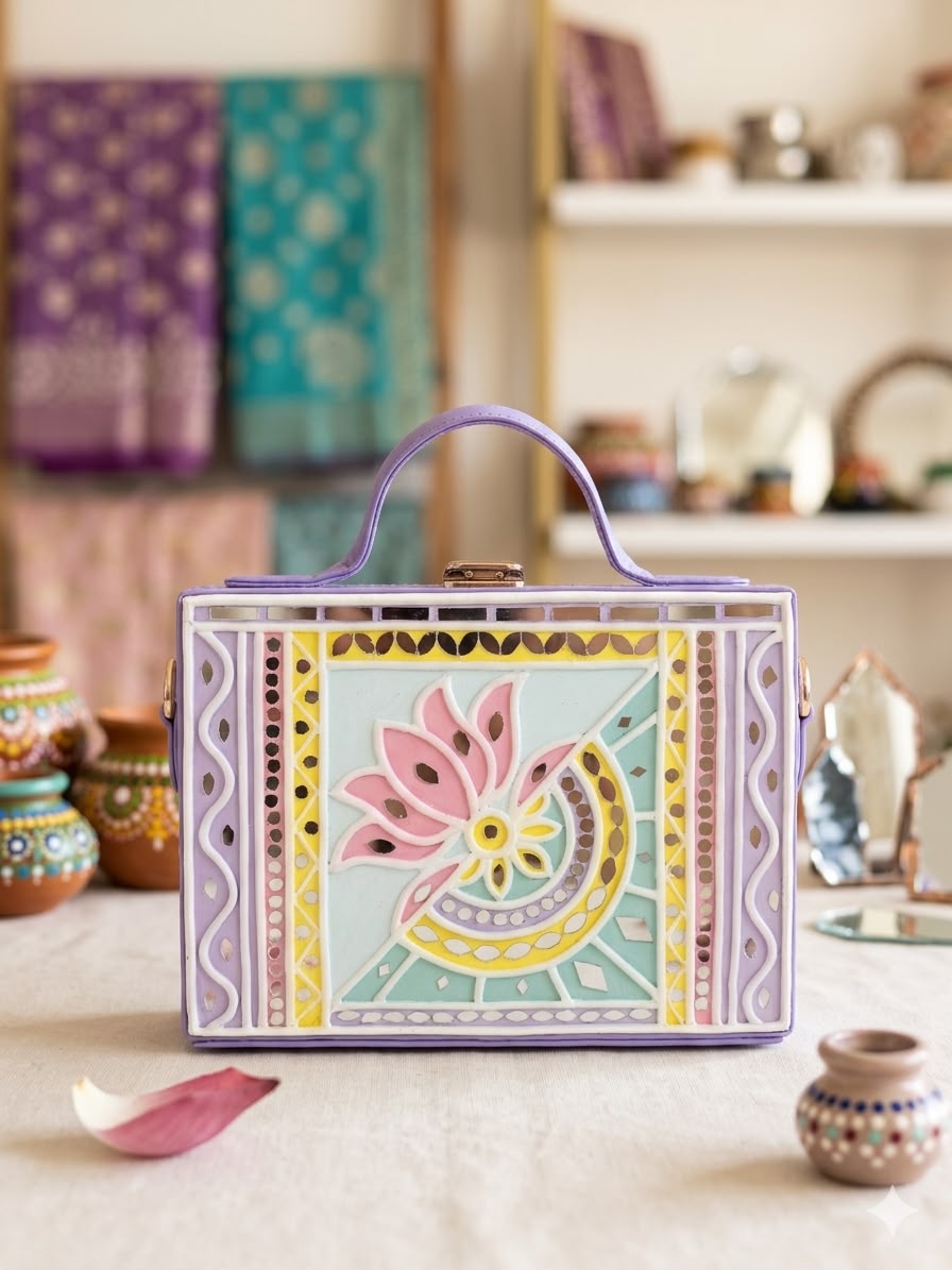 Lotus Pastel Rectangle Lippan Art Box Bag