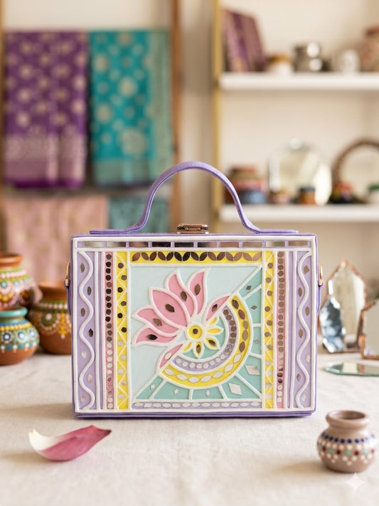 Lotus Pastel Rectangle Lippan Art Box Bag