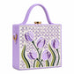 Lilac Tulip Blossom Handcrafted Lippan Art Box Bag