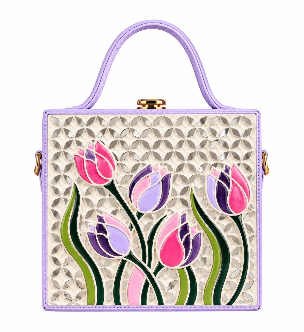 Dual Tone Tulip Blush Handcrafted Lippan Art Box Bag