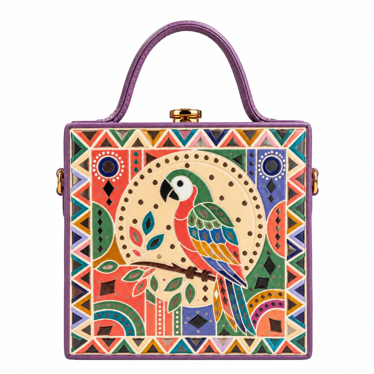 Tropical Parrot Handcrafted Lippan Art Box Bag