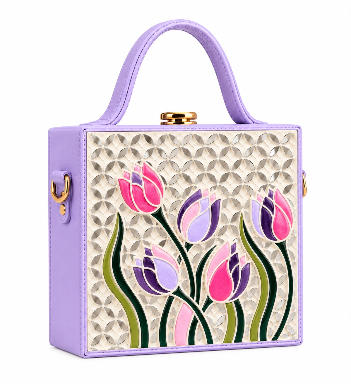 Dual Tone Tulip Blush Handcrafted Lippan Art Box Bag