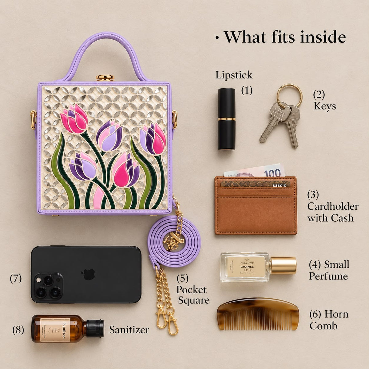 Dual Tone Tulip Blush Handcrafted Lippan Art Box Bag