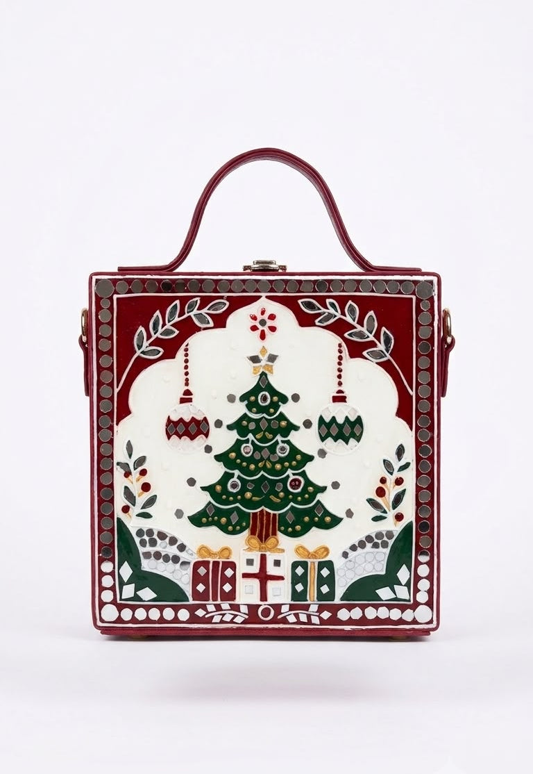 Merry Christmas Gift Handcrafted Lippan Art Box Bag