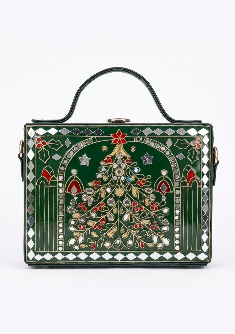 Christmas Tree Charm Handcrafted Lippan Art Box Bag