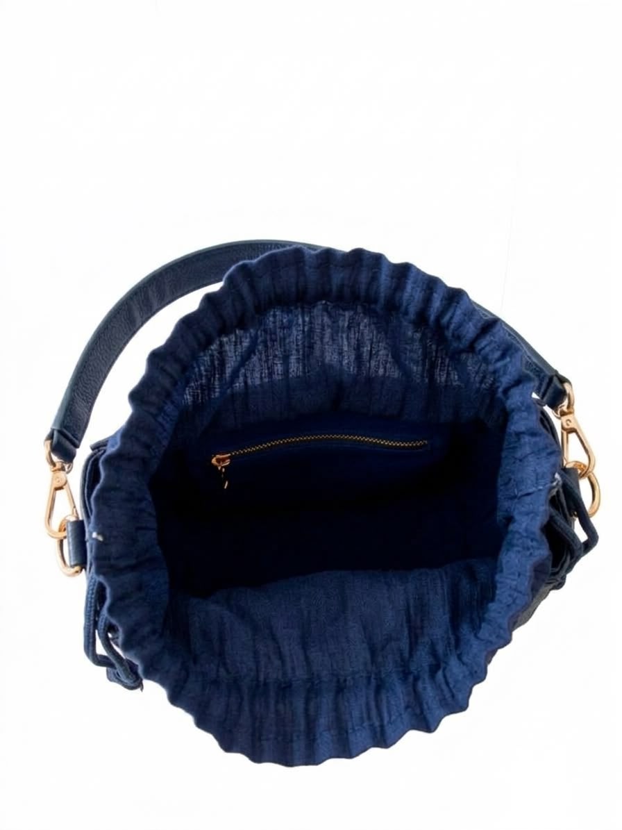 New Leaf Navy Blue Semi-Circle Potli Sling – Plain Handcrafted Bag