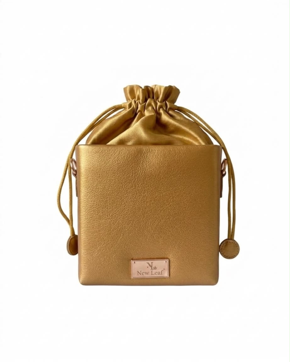New Leaf Golden Square Potli Sling – Plain Handcrafted Bag