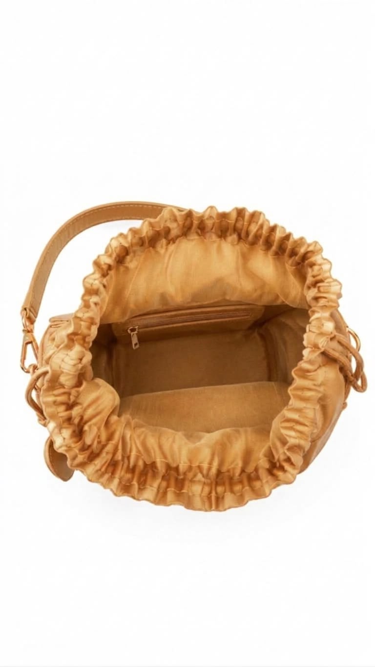New Leaf Golden Semi-Circle Potli Sling – Plain Handcrafted Bag