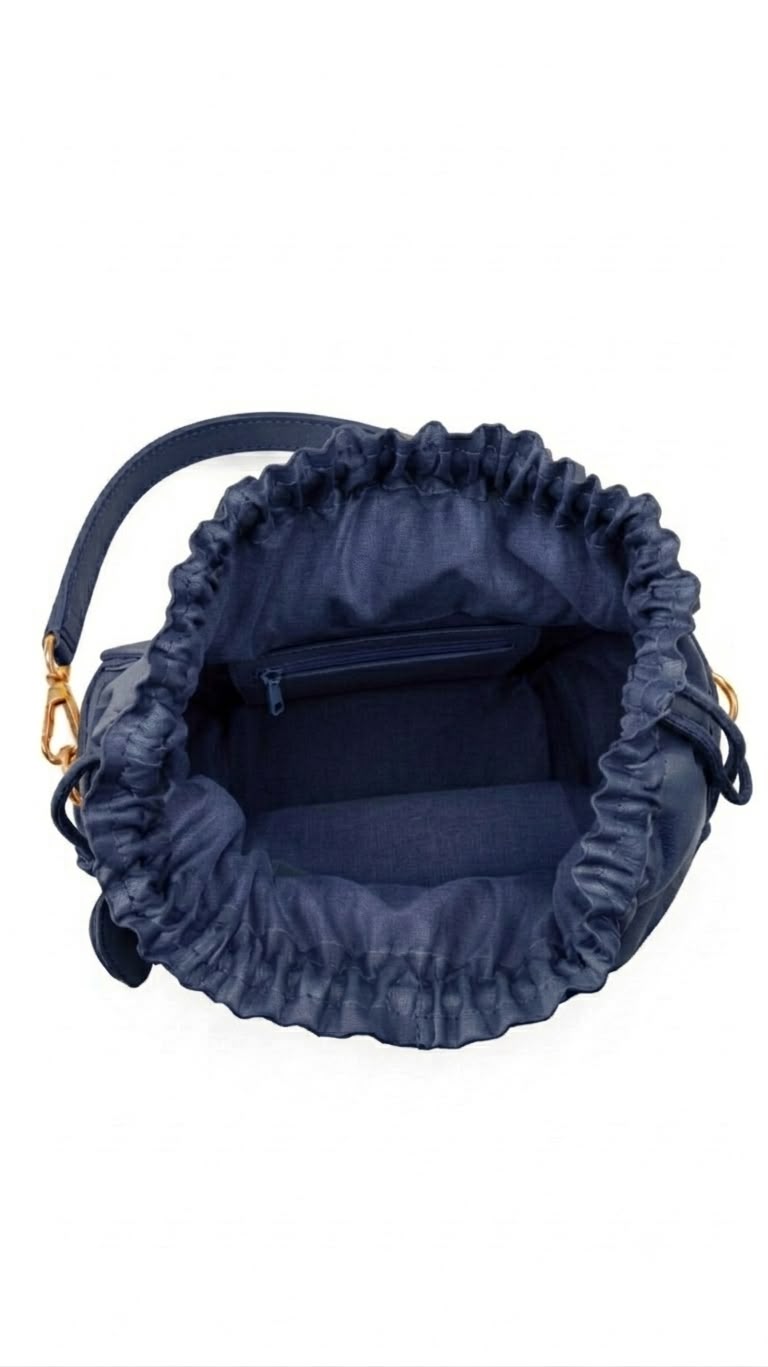 New Leaf Navy Blue Circle Potli Sling – Plain Handcrafted Bag