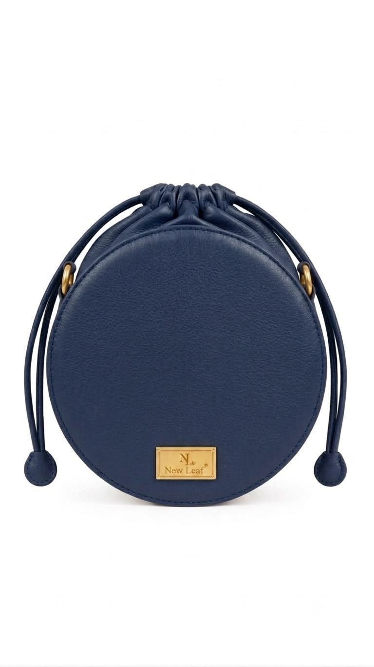 New Leaf Navy Blue Circle Potli Sling – Plain Handcrafted Bag