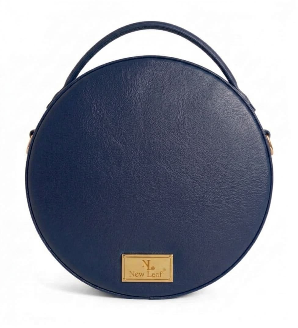 New Leaf Navy Blue Circle Handbag / Sling – Plain Handcrafted Bag