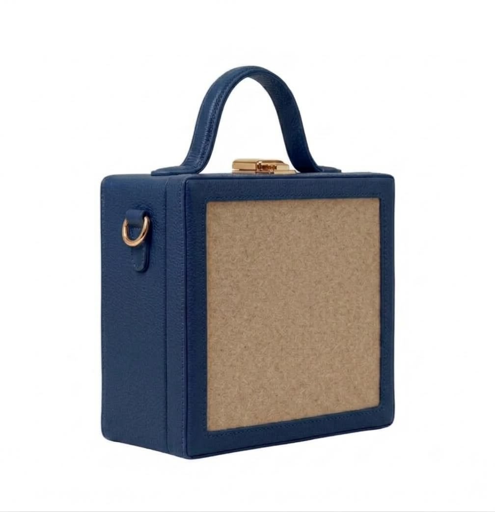 New Leaf Navy Blue Square Box Bag Sling – Plain Handcrafted Bag