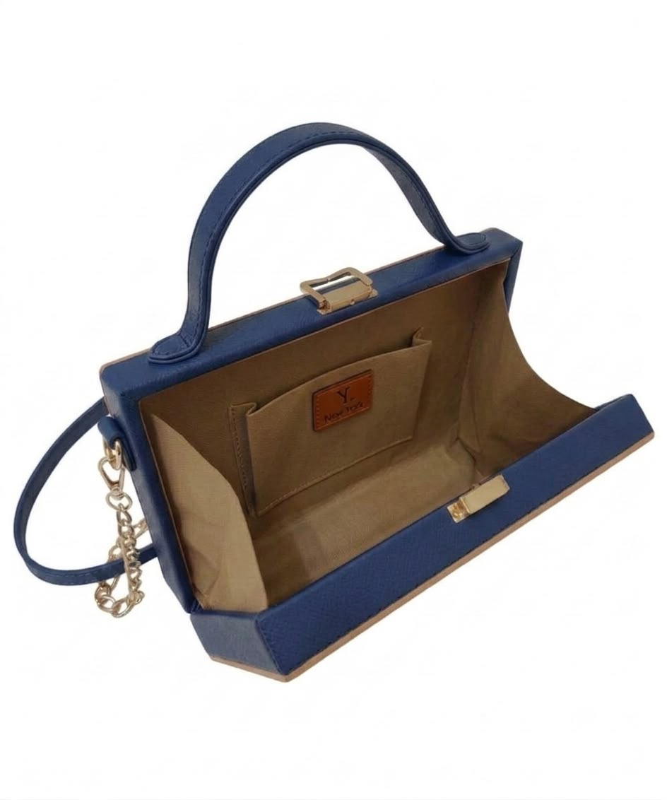 New Leaf Navy Blue Square Box Bag Sling – Plain Handcrafted Bag