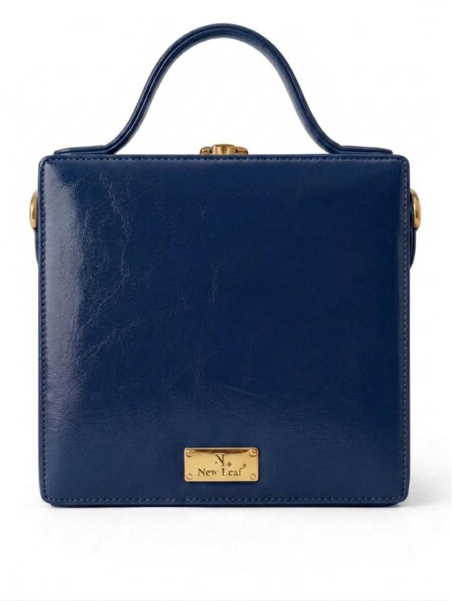 New Leaf Navy Blue Square Box Bag Sling – Plain Handcrafted Bag