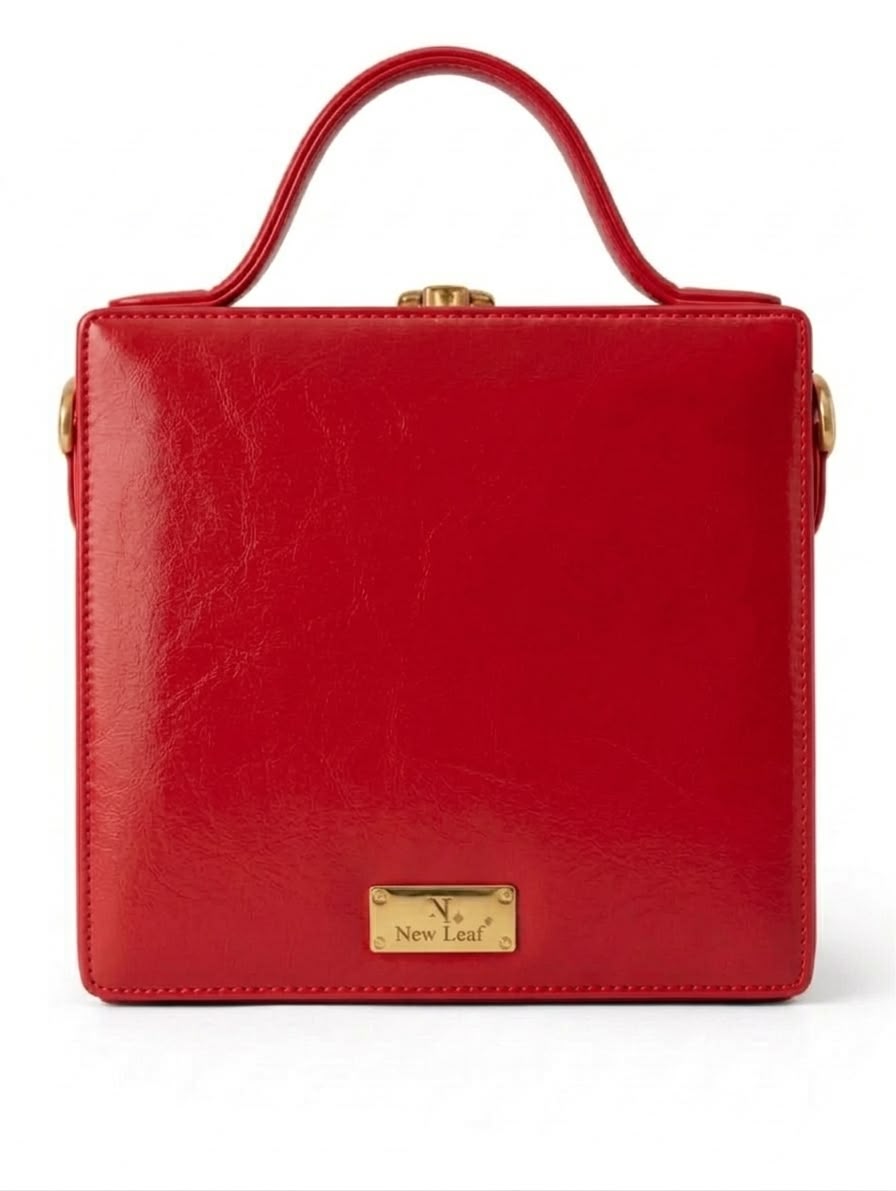 New Leaf Red Square Box Bag Sling – Plain Handcrafted Bag