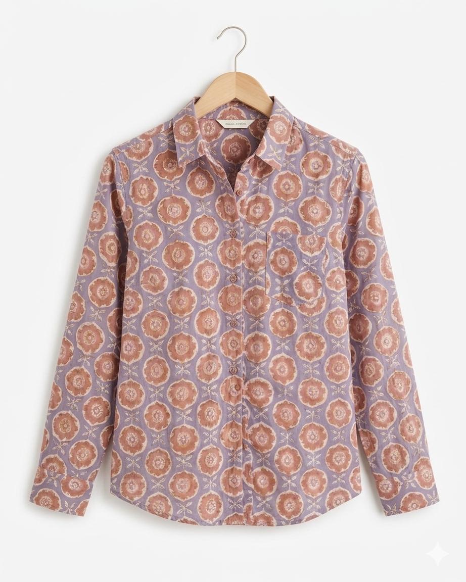 Orange Blue Flower  Full Sleeves Unisex Shirt
