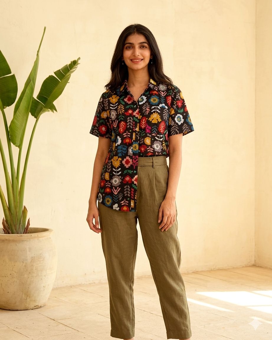 Black Floral Unisex Short Sleeves Shirt