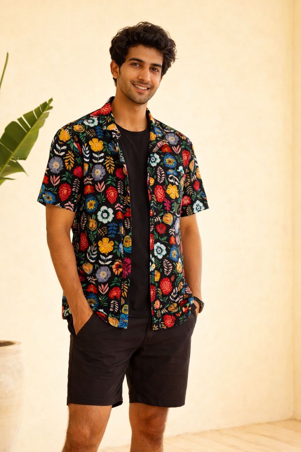 Black Floral Unisex Short Sleeves Shirt