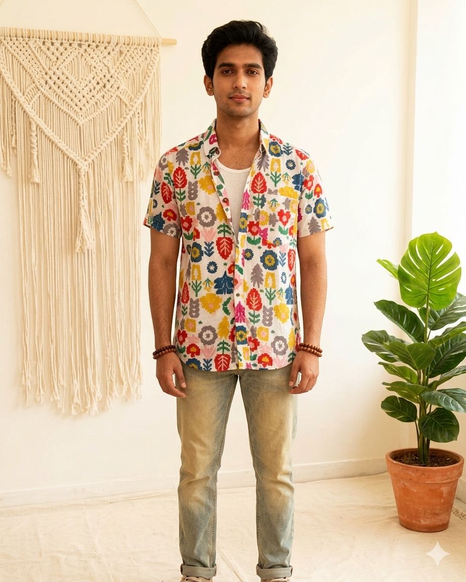 White Floral Unisex Short Sleeves Shirt