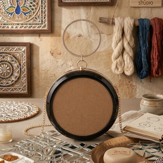 New Leaf Black Circle Clutch Sling – Plain Handcrafted Bag