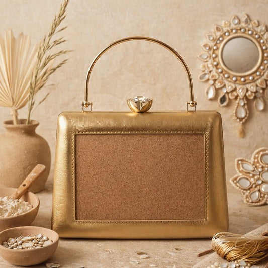 New Leaf Golden Trapezium Clutch Sling – Plain Handcrafted Bag