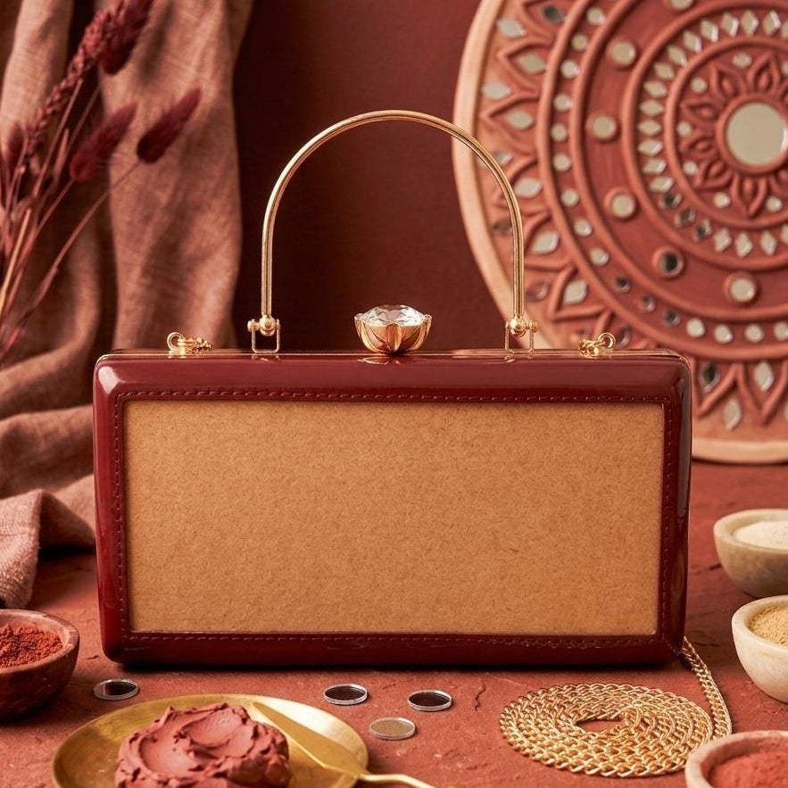 Maroon Rectangle Clutch Sling – Plain Handcrafted Bag