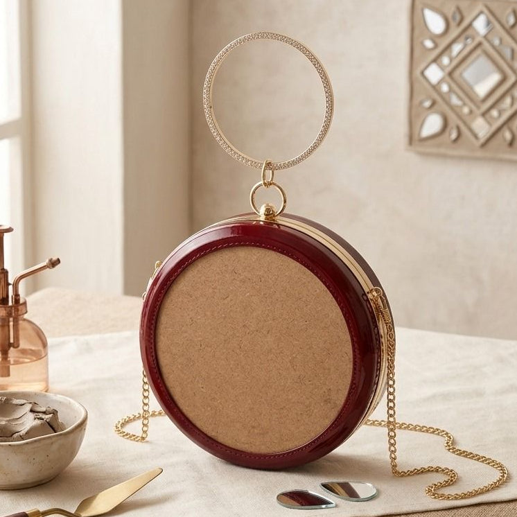 New Leaf Maroon Circle Clutch Sling – Plain Handcrafted Bag