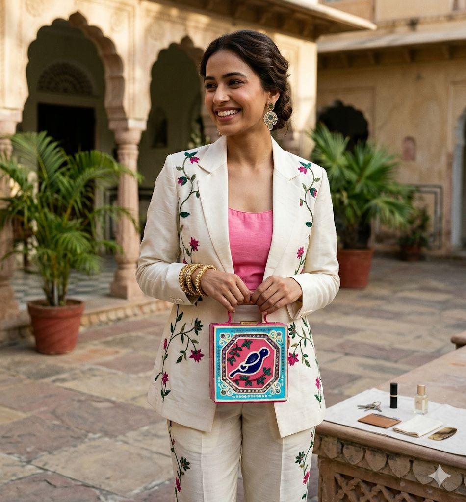 Mini Bird Lippan Art Handcrafted Square Box Bag