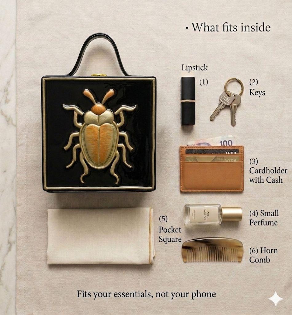 Mini Bettle Lippan Art Handcrafted Square Box Bag