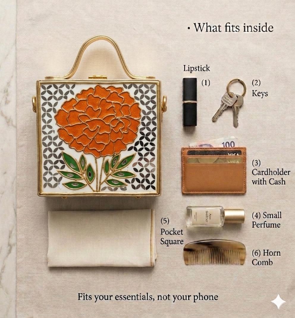 Mini Marigold Lippan Art Handcrafted Square Box Bag