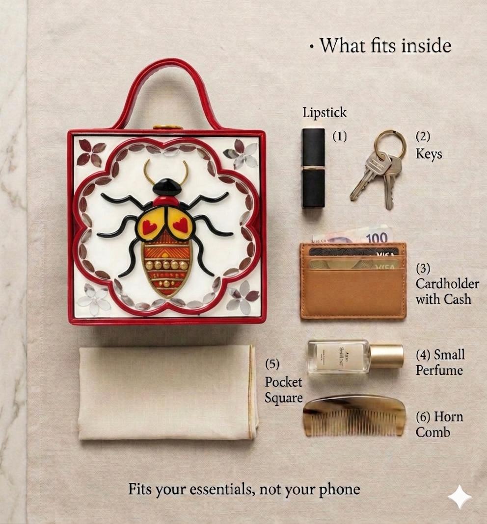 Mini Lady Bird Lippan Art Handcrafted Square Box Bag