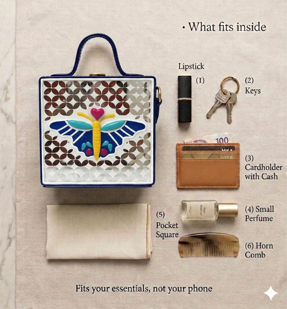 Mini Butterfly Lippan Art Handcrafted Square Box Bag