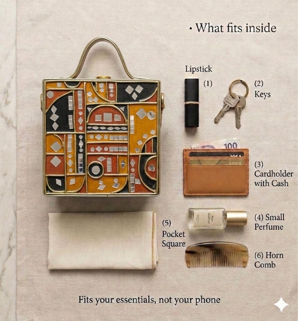 Mini Party Lippan Art Handcrafted Square Box Bag