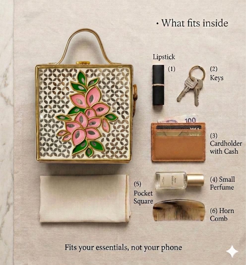Mini Floral Lippan Art Handcrafted Square Box Bag