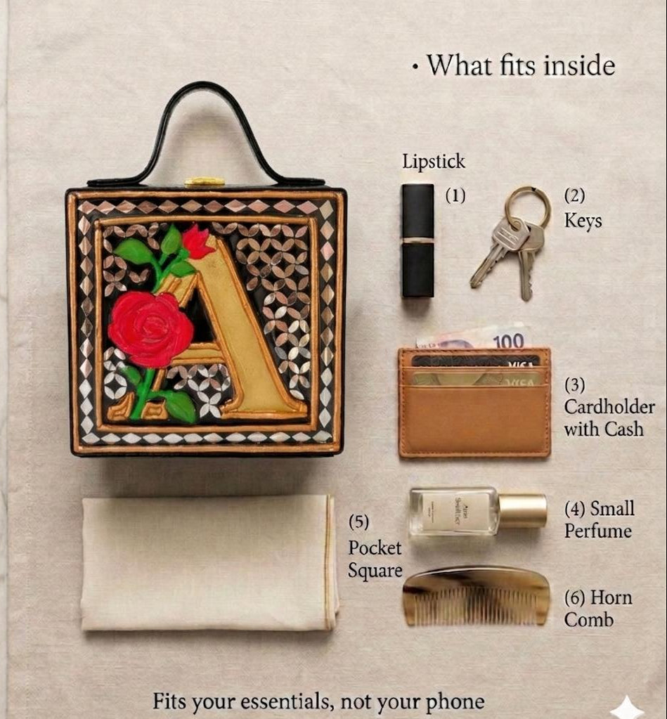 Monogram Mini Stylish  Lippan Art Handcrafted Box Sling Bag ( Fits in Flip Phone only )