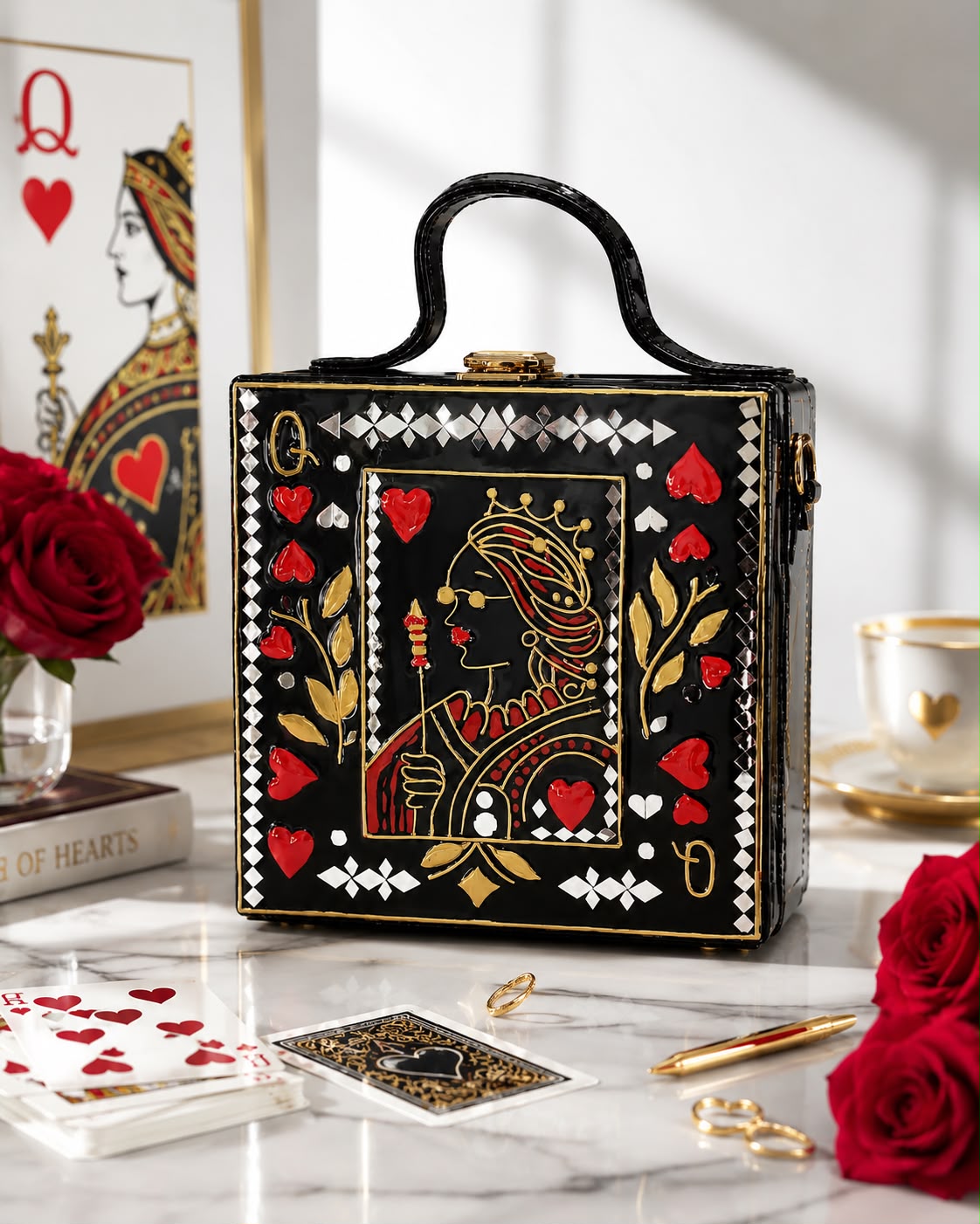 Queen Of Hearts Lippan Art Box Bag Sling