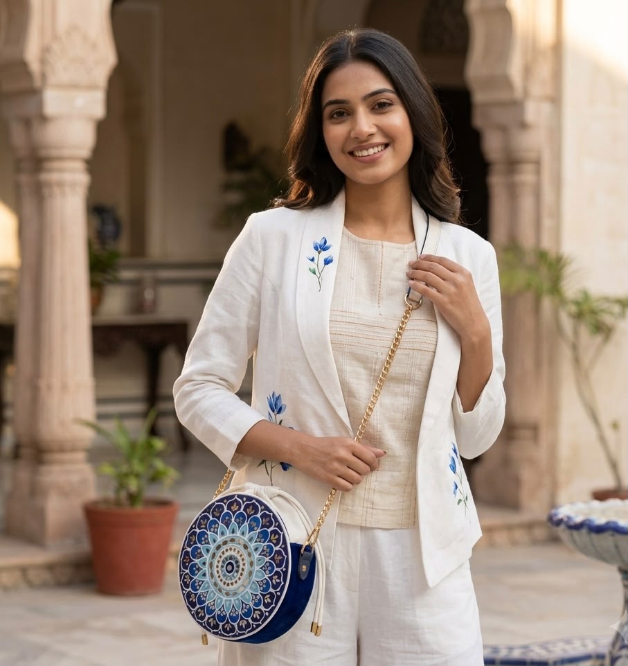 Blue Horizon Circle Potli Lippan Art Bag