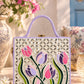 Dual Tone Tulip Blush Handcrafted Lippan Art Box Bag